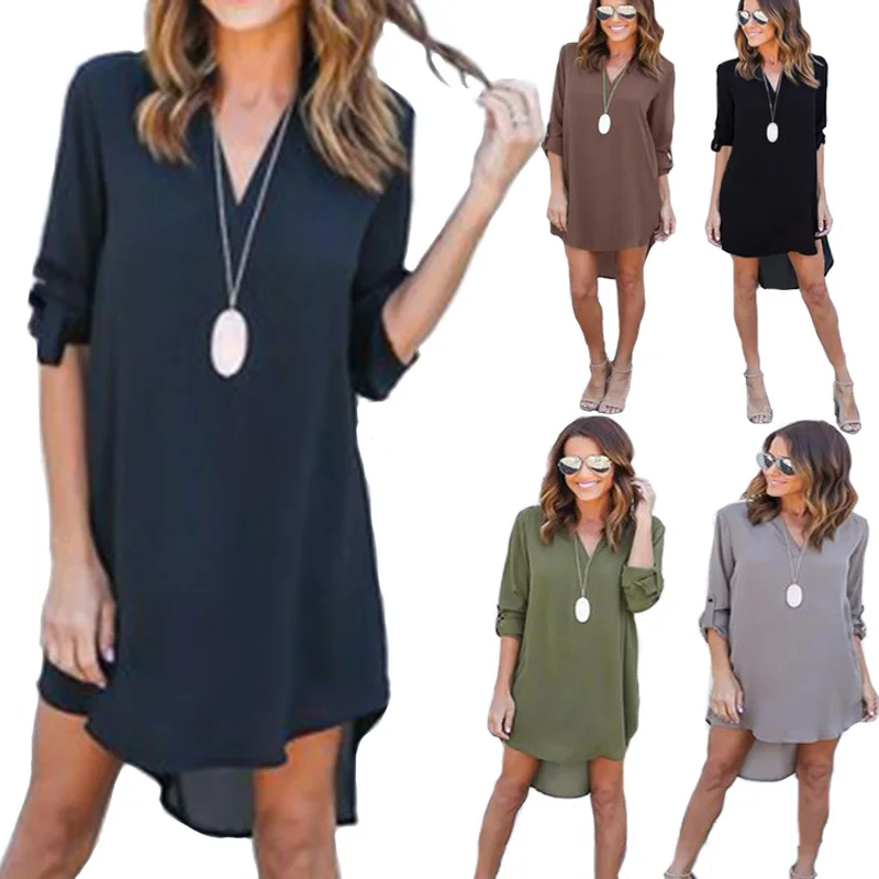 YAYEYOU Women Chiffon Short Before Dress Autumn 2019 Long Sleeve Loose Casual V-neck Solid Vintage 3XL Plus Size Holiday Dress 
YAYEYOU Women Chiffon Short Before Dress Autumn 2019 Long Sleeve Loose Casual V-neck Solid Vintage 3XL Plus Size Holiday Dress