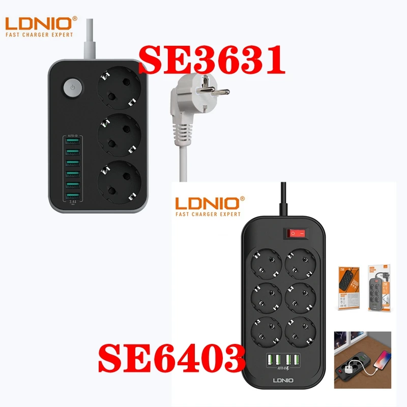 LDNIO Power Strip Black 6 Outlet 3.4A 4 USB Surge Protection Switch Home LDNIO Power Strip Black 6 Outlet 3.4A 4 USB Surge Protection Switch Home