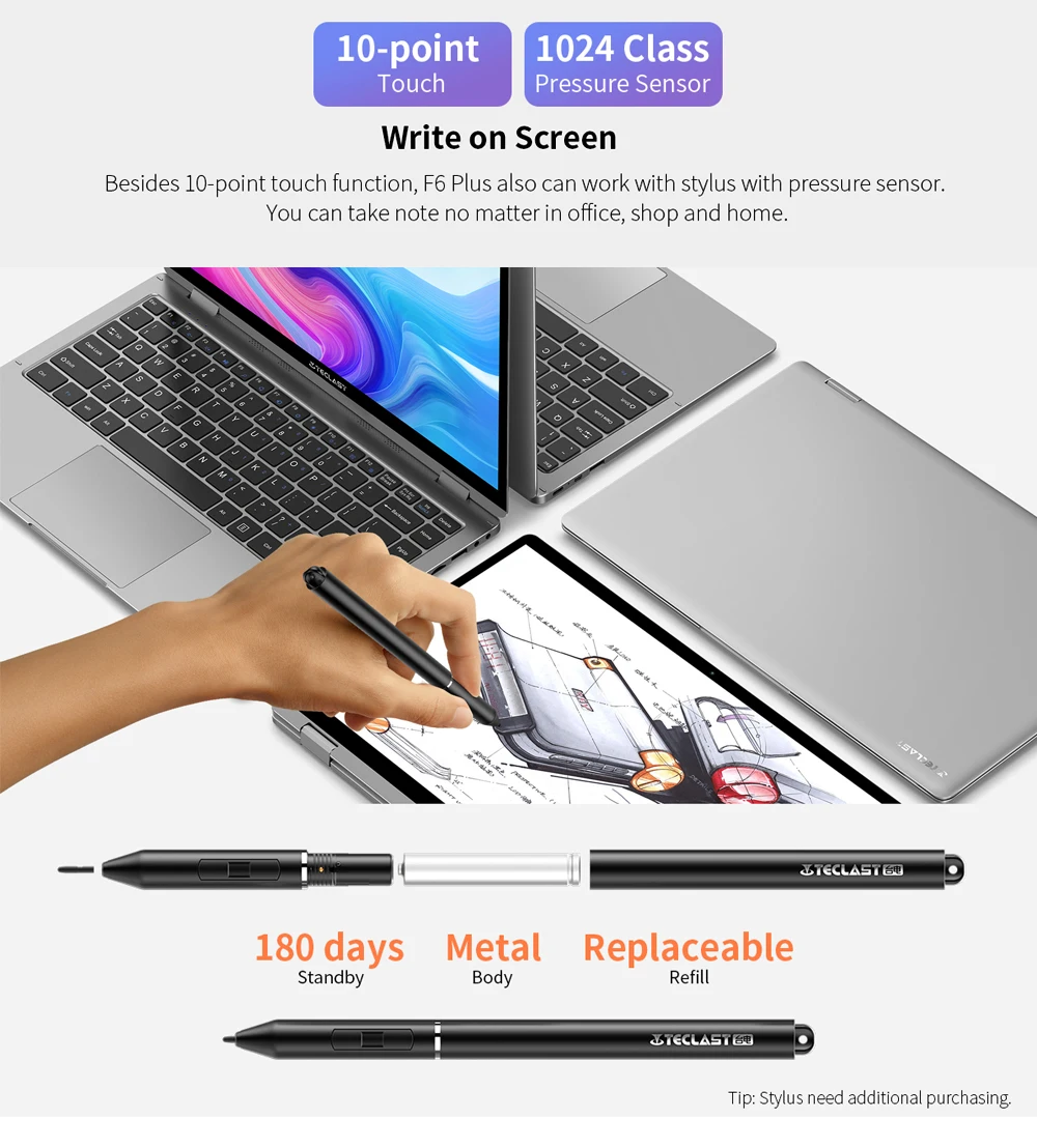 Teclast laptop F6 Plus IPS Gemini Lake 360° Rotation touch 1 - Supporting Language* Supporting Language: English, Russian, Spanish, Swedish, Portuguese, Turkish, Italian, German, Chinese,…
