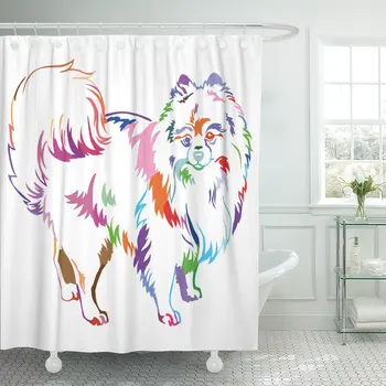 

Colorful Adult Portrait of Standing in Profile Dog Breed Spitz Pomeranian on White Shower Curtains Waterproof Polyester Fabric