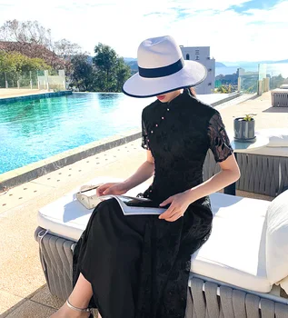 Summer Short Sleeve Cheongsam Traditional Ladies Mandarin Collar Dress Lace Aodai Long Qipao Sexy High Split Dress Plus Size 3XL
Summer Short Sleeve Cheongsam Traditional Ladies Mandarin Collar Dress Lace Aodai Long Qipao Sexy High Split Dress Plus Size 3XL