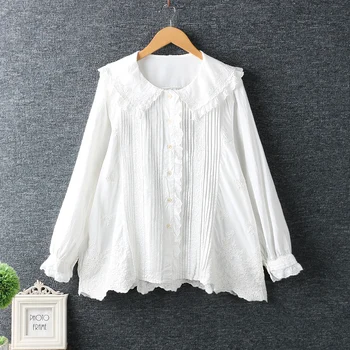 2020 New Spring Women Shirt Japan Style Literary Turndown Collar Embroidery Long Sleeve Loose Cotton Linen Blouse Women
2020 New Spring Women Shirt Japan Style Literary Turndown Collar Embroidery Long Sleeve Loose Cotton Linen Blouse Women