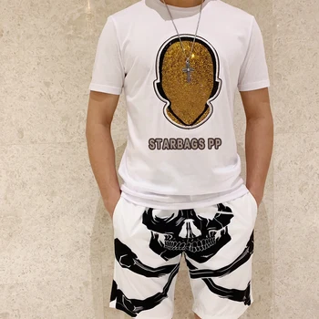 2020 summer fashion PP new diamond personalized original skull color print cool slim shorts short t-shirt men's suit 
2020 summer fashion PP new diamond personalized original skull color print cool slim shorts short t-shirt men's suit