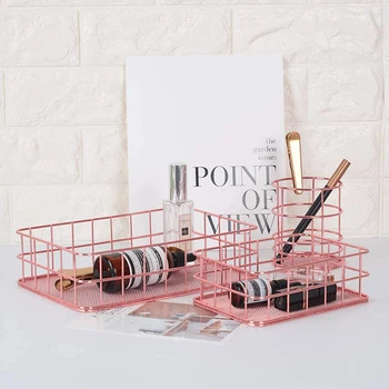 

Hollow Wrought Iron Art Storage Basket Makeup Brush Pen Holder Household Simple Kitchen Bedroom Sundries Snacks Organizer