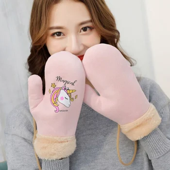 Women Winter Thick Faux Wool Cashmere Warm Halter Cycling Mittens Female Lovely Cartoon Unicorn Pattern Suede Leather Gloves 
Women Winter Thick Faux Wool Cashmere Warm Halter Cycling Mittens Female Lovely Cartoon Unicorn Pattern Suede Leather Gloves