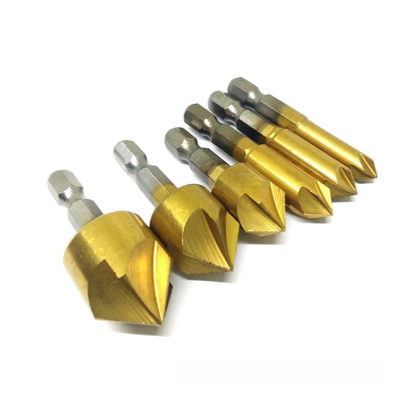6pc Hexagonal Handle Titanium Plated Five Edge Chamfering Cutter Reamer 19 / 16 / 12 / 9 / 8 / 6mm Woodworking Reaming Bit
6pc Hexagonal Handle Titanium Plated Five Edge Chamfering Cutter Reamer 19 / 16 / 12 / 9 / 8 / 6mm Woodworking Reaming Bit