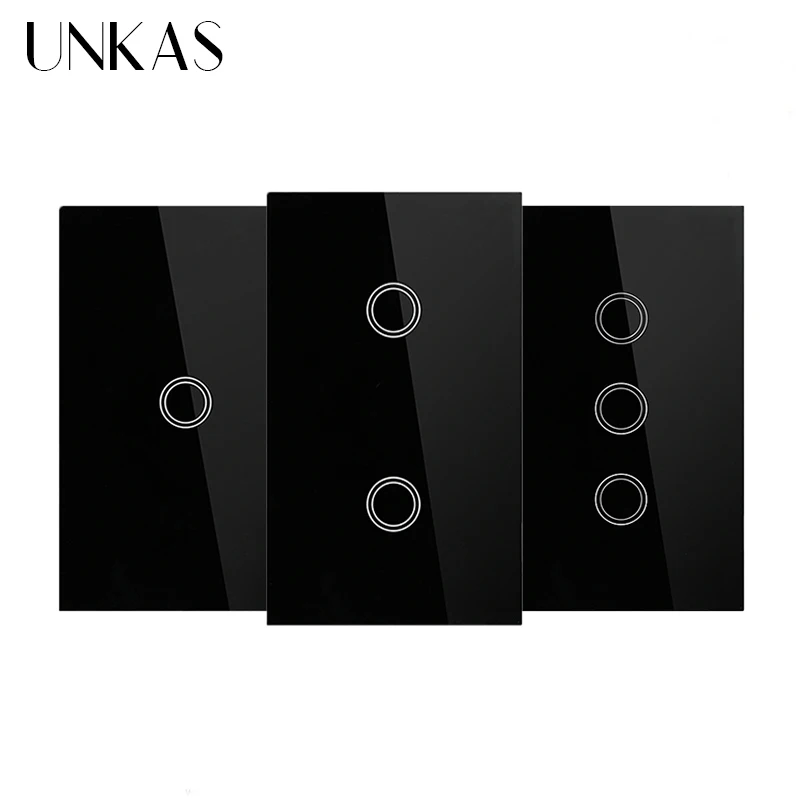 UNKAS US Standard Smart Switch 1/2/3 Gang 1 Way Touch Sensor Switch Single Fire Line Wall Light Only Touch Function Switch 
UNKAS US Standard Smart Switch 1/2/3 Gang 1 Way Touch Sensor Switch Single Fire Line Wall Light Only Touch Function Switch