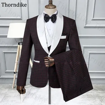 Thorndike Shawl Lapel Plaid Single-breasted Tuxedos For Wedding Three Pieces Formal Suits (jacket+vest+pants) Custom Made Suits 
Thorndike Shawl Lapel Plaid Single-breasted Tuxedos For Wedding Three Pieces Formal Suits (jacket+vest+pants) Custom Made Suits