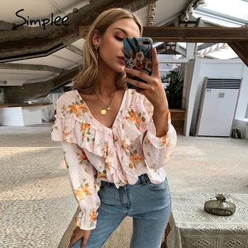 Simplee Vintage florl print v neck ruffle women blouse shirt Sexy pink long sleeve blouse shirts Holiday casual femme blusas
Simplee Vintage florl print v neck ruffle women blouse shirt Sexy pink long sleeve blouse shirts Holiday casual femme blusas