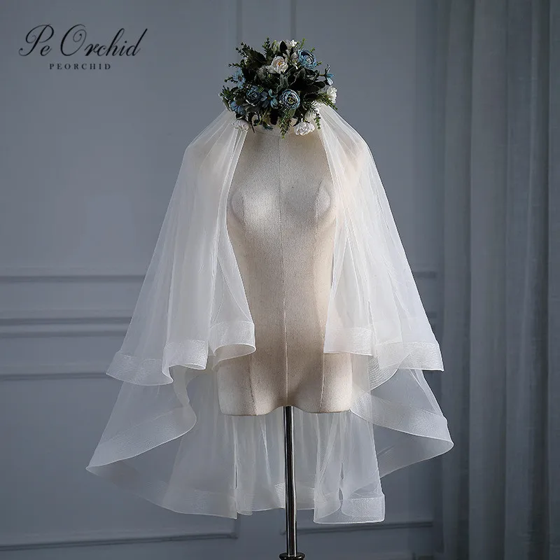 Фото PEORCHID белый/Шампанское Короткие Свадебные вуали 2 слоя мягкого фатина Для женщин