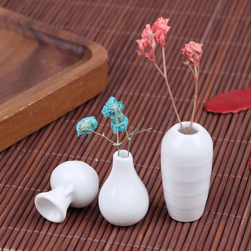3PCS Dollhouse Miniatures 1:12 Mini Ceramic Pot DIY Handmade Doll House Kitchen Ornament Decora Flower vase |