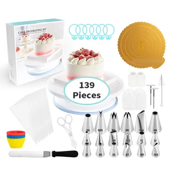 139Pcs Plastic Cake Turntable Rotating Cakes Plastic Dough Knife Decorating Cream Cakes Stand Rotary Table DIY Pan Baking Tools
139Pcs Plastic Cake Turntable Rotating Cakes Plastic Dough Knife Decorating Cream Cakes Stand Rotary Table DIY Pan Baking Tools