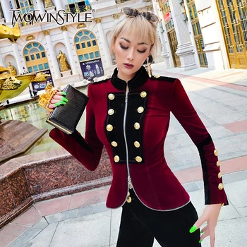 TWOTWINSTYLE Patchwork Button Hit Color Coat For Women Stand Collar Long Sleeve Tunic Zipper Slim Jacket Female Fashion 2020 New 
TWOTWINSTYLE Patchwork Button Hit Color Coat For Women Stand Collar Long Sleeve Tunic Zipper Slim Jacket Female Fashion 2020 New