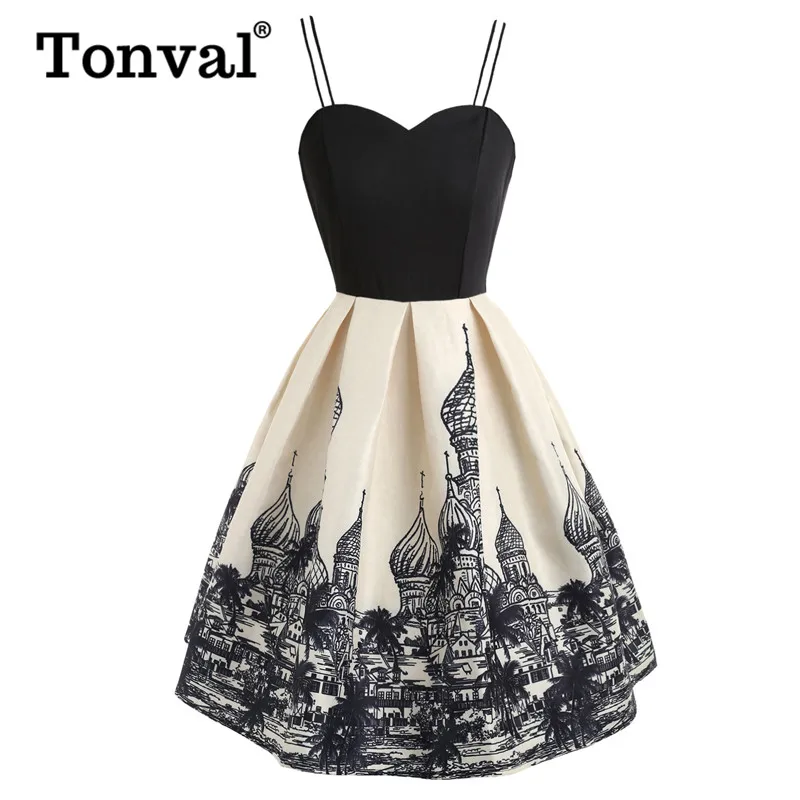 Tonval Building Print Two Tone Spaghetti Strap Fit and Flare Dress Pin Up Women Sweetheart Summer Pleated Vintage Dresses
Tonval Building Print Two Tone Spaghetti Strap Fit and Flare Dress Pin Up Women Sweetheart Summer Pleated Vintage Dresses