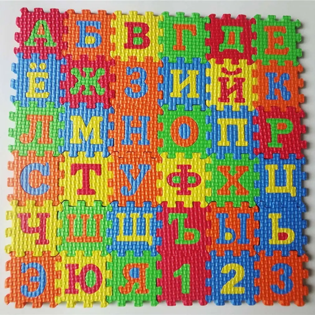 Фото 36 шт. русские буквы цифры пенопластовые головоломки детские ковры сплит-суставы