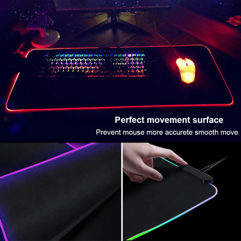 Большой игровой коврик для мыши RGB XXL компьютерный светодиодный Ной подсветкой
