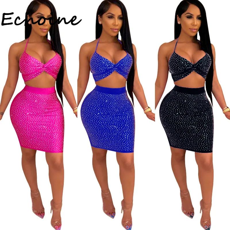 Echoine Halter Two Pieces Set Backless Sheer Diamond Cut Out Crop Top + Mini Dress Women Party Night Clubwear Vestidos 3 Color
Echoine Halter Two Pieces Set Backless Sheer Diamond Cut Out Crop Top + Mini Dress Women Party Night Clubwear Vestidos 3 Color