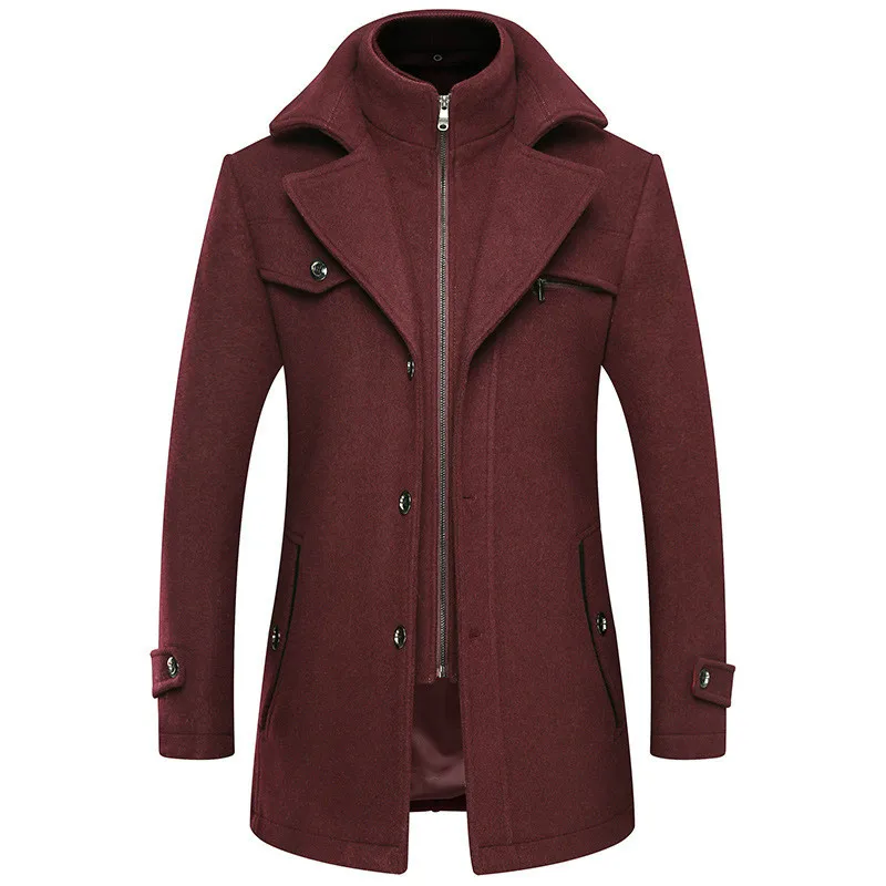 Зимнее красное шерстяное пальто мужское приталенное ветровка большого размера
