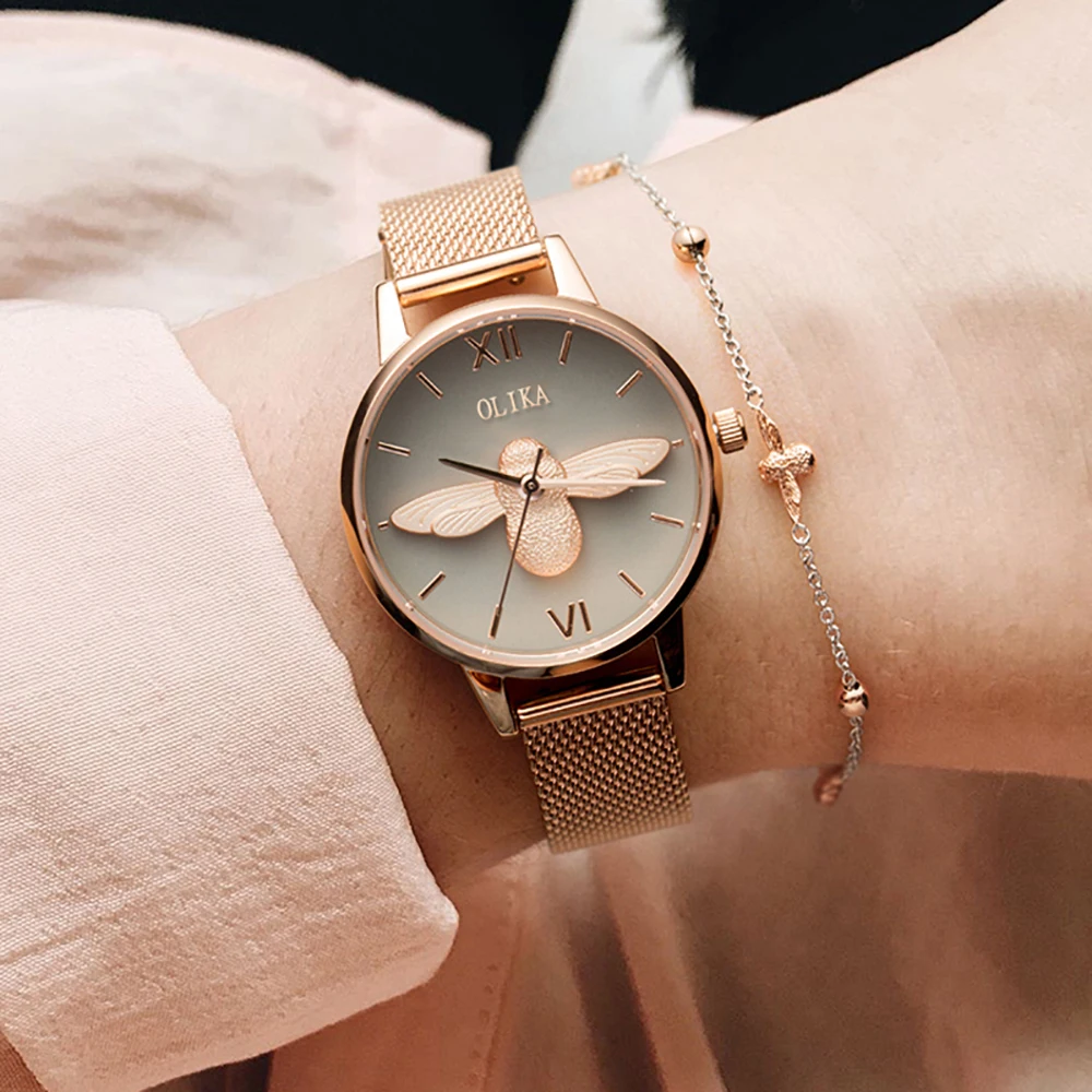 Bee Flower Quartz Watch Women Rose Gold Stainless Watchband High Quality Casual Waterproof Wristwatch Gift Relogio feminino Bee Flower Quartz Watch Women Rose Gold Stainless Watchband High Quality Casual Waterproof Wristwatch Gift Relogio feminino