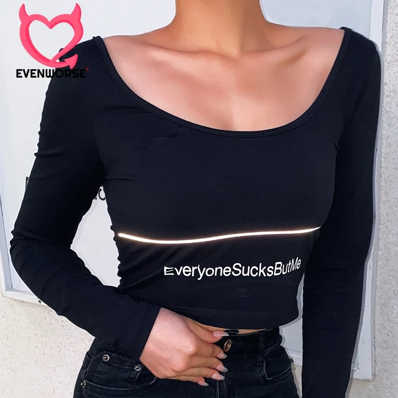 Evenworse Running T-Shirt Round Collar Letter Printing Reflective Light Crop Tops 2020 New Pattern Woman Long Sleeve T-Shirts
Evenworse Running T-Shirt Round Collar Letter Printing Reflective Light Crop Tops 2020 New Pattern Woman Long Sleeve T-Shirts