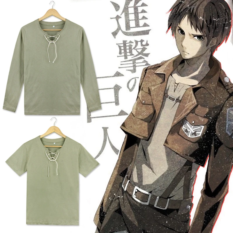 Аниме Атака Титанов Косплей костюмы футболка Shingeki no Kyojin Eren Jaeger косплей с длинным