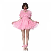 

Hot selling sissy girl maid square cut neckline Organza Dress Pink fluffy cross dress