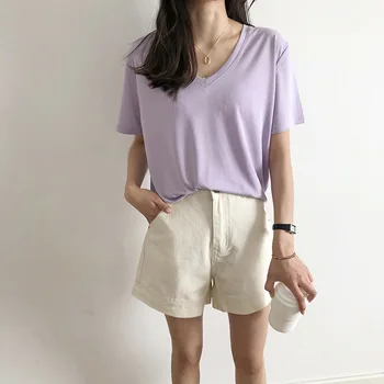 2020 Women Summer Pure Color T Shirts V-Neck Women Short Sleeve T Shirt Harajuku Casual Tops For Women Summer Tees
2020 Women Summer Pure Color T Shirts V-Neck Women Short Sleeve T Shirt Harajuku Casual Tops For Women Summer Tees