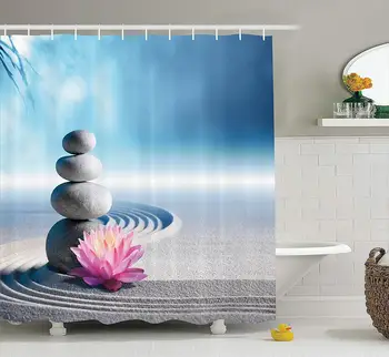 SPA Decor Shower Curtain Set, Stones and Lotus Flower Over Sand Meditation Harmony Balance Flourish Your Spirit Theme, Grey Blue
SPA Decor Shower Curtain Set, Stones and Lotus Flower Over Sand Meditation Harmony Balance Flourish Your Spirit Theme, Grey Blue