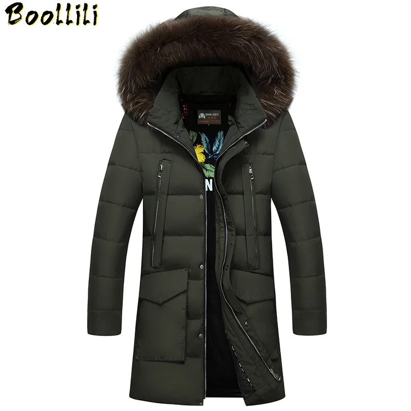 

Winter Boolili New Keep Warm Coat Casual Men Down Jacket Men's Brand White Duck Down Fur Collar Hooded Long Parka Plus Size 5XL