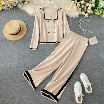 TAOVK Female Color Matching V-neck Double-breasted Knit Cardigan High Waist Wide-leg Pants Two-piece
TAOVK Female Color Matching V-neck Double-breasted Knit Cardigan High Waist Wide-leg Pants Two-piece