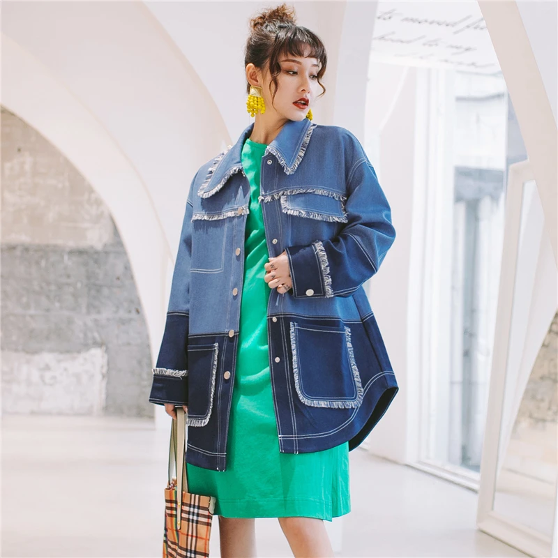 Retro contrast color stitching fringed denim jacket soft and comfortable loose hem Parka 2019 Autumn New Women denim Coat P068
Retro contrast color stitching fringed denim jacket soft and comfortable loose hem Parka 2019 Autumn New Women denim Coat P068