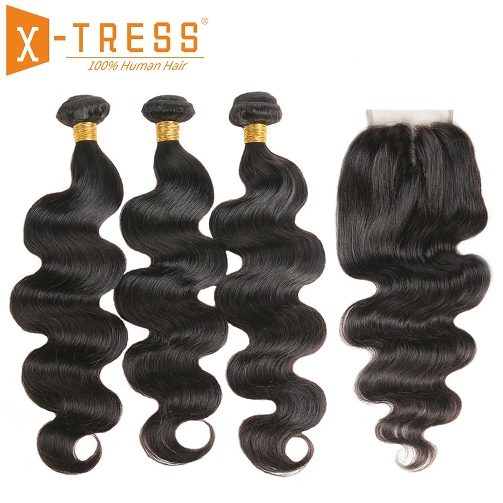 Body Wave Hair Bundles With Lace Closure X-TRESS Brazilian Natural Color Human Hair Weaves With Closures Non Remy Bundle Hair
Body Wave Hair Bundles With Lace Closure X-TRESS Brazilian Natural Color Human Hair Weaves With Closures Non Remy Bundle Hair