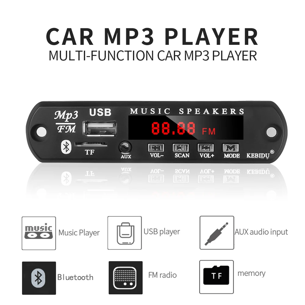 KEBIDU 5V 12V MP3 WMA Decoder Board Bluetooth MP3 Player USB SD(TF) AUX FM Radio Audio Module With remote For Car Accessory
KEBIDU 5V 12V MP3 WMA Decoder Board Bluetooth MP3 Player USB SD(TF) AUX FM Radio Audio Module With remote For Car Accessory