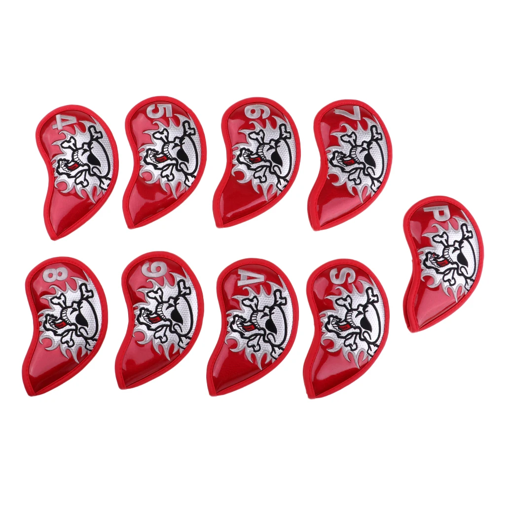 9 Pieces Universal Skull Golf Iron Head Cover Club Putter Headcover & Loop Tape Closure 9 Pieces Universal Skull Golf Iron Head Cover Club Putter Headcover & Loop Tape Closure