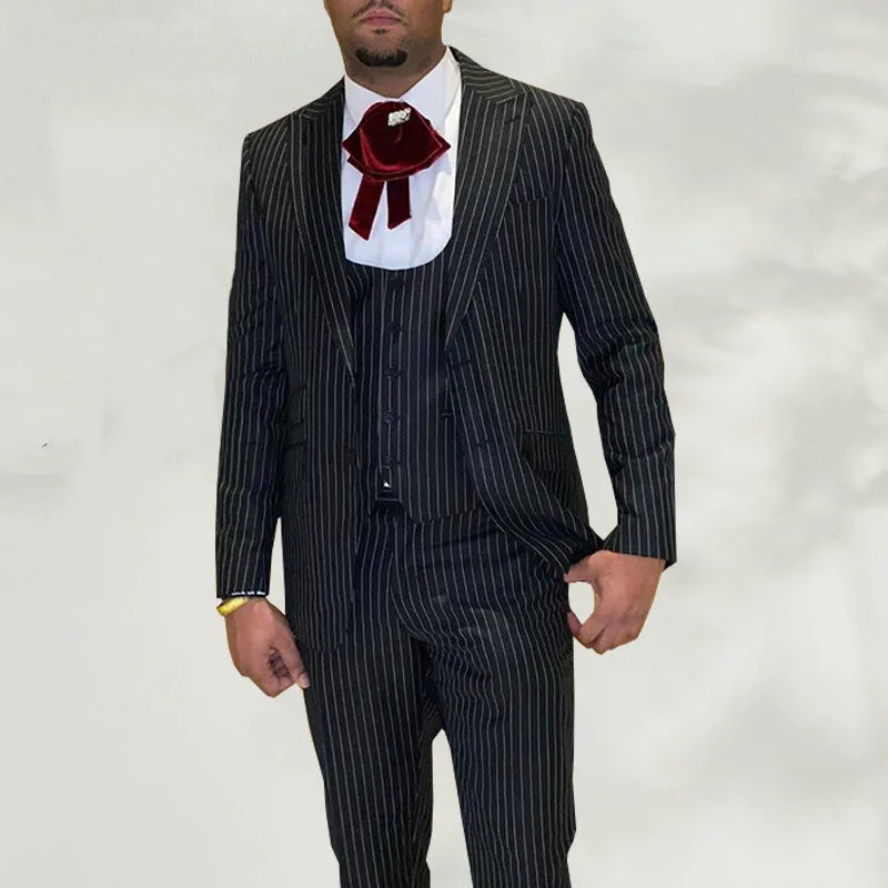 ( Jackets+Vest+Pants ) 2024 Men's Fashion Black Business Striped Suit Three-piece Men Wedding Dress Groom Suit Party Blazers
( Jackets+Vest+Pants ) 2024 Men's Fashion Black Business Striped Suit Three-piece Men Wedding Dress Groom Suit Party Blazers