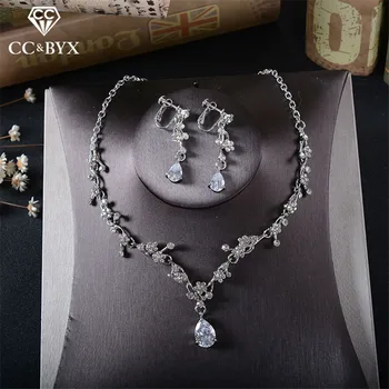 CC Jewelry Set Necklace Stud Earrings Wedding Accessories For Bride 2pcs Sets Water Drop Shape CZ Stone Simple Wholesale TL203 
CC Jewelry Set Necklace Stud Earrings Wedding Accessories For Bride 2pcs Sets Water Drop Shape CZ Stone Simple Wholesale TL203