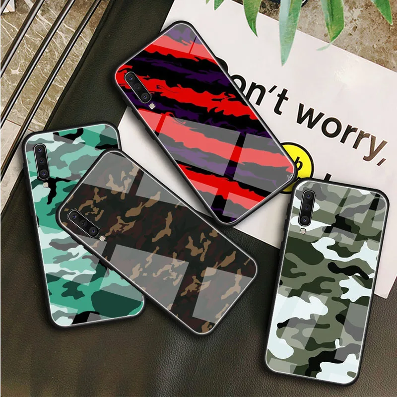 Army Green Camouflage Tempered Glass Case For Samsung Galaxy A10S A10E A20S A20E A30S A40 A50S A60 A70 A80 A90 A6 A7 A8 Shell | Мобильные