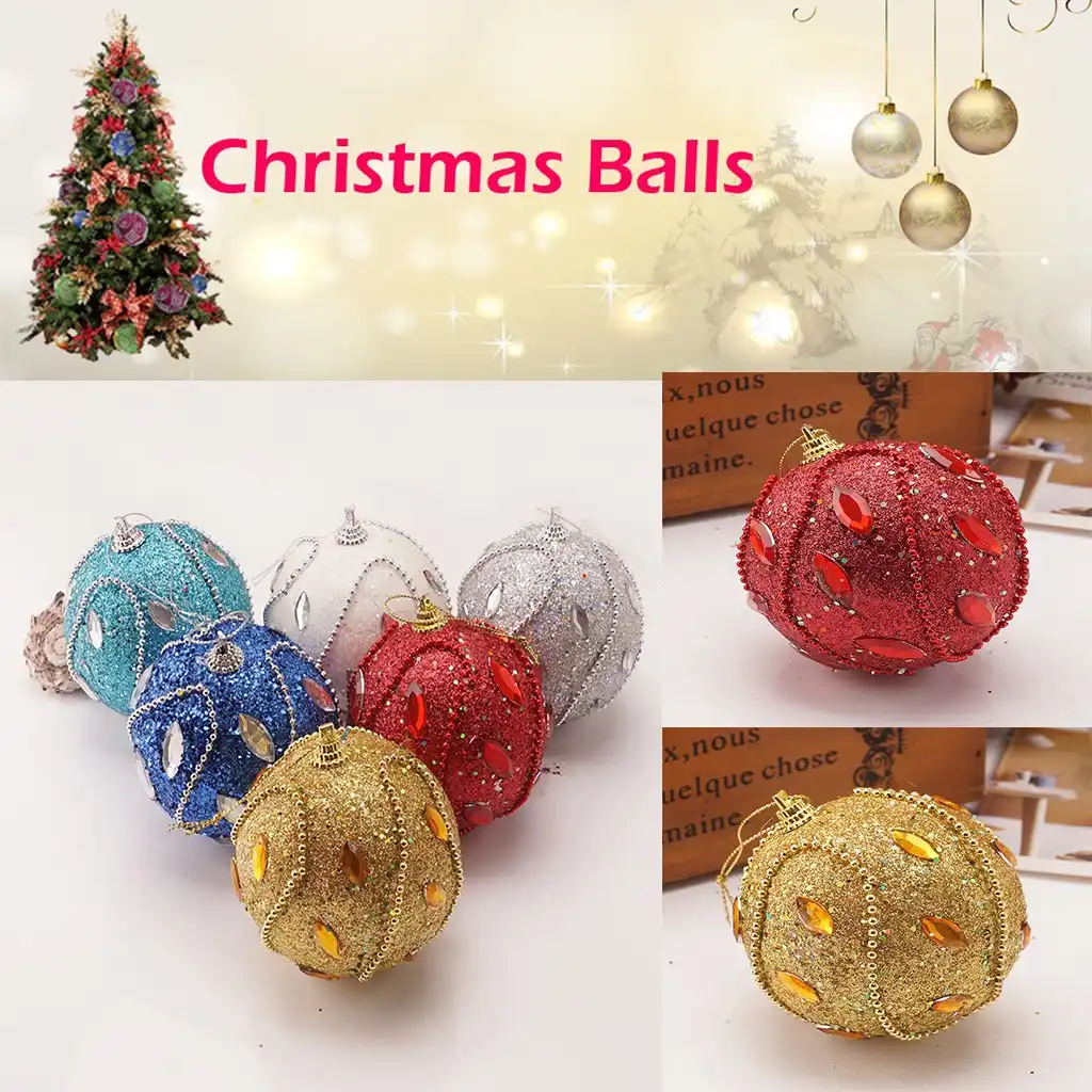 8cm christmas tree ball rhinestone glitter baubles ball xmas