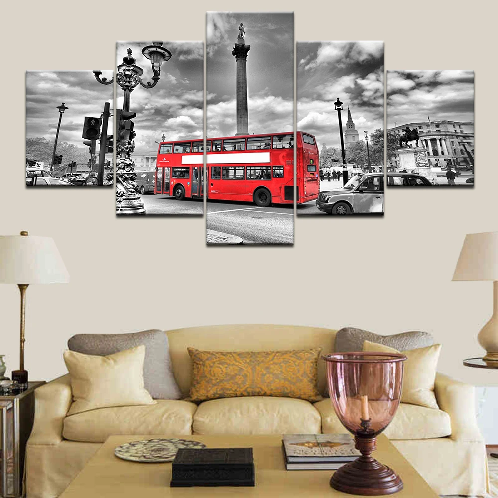 Фото HD печатная Современная Картина на холсте 5 панелей городской пейзаж красный
