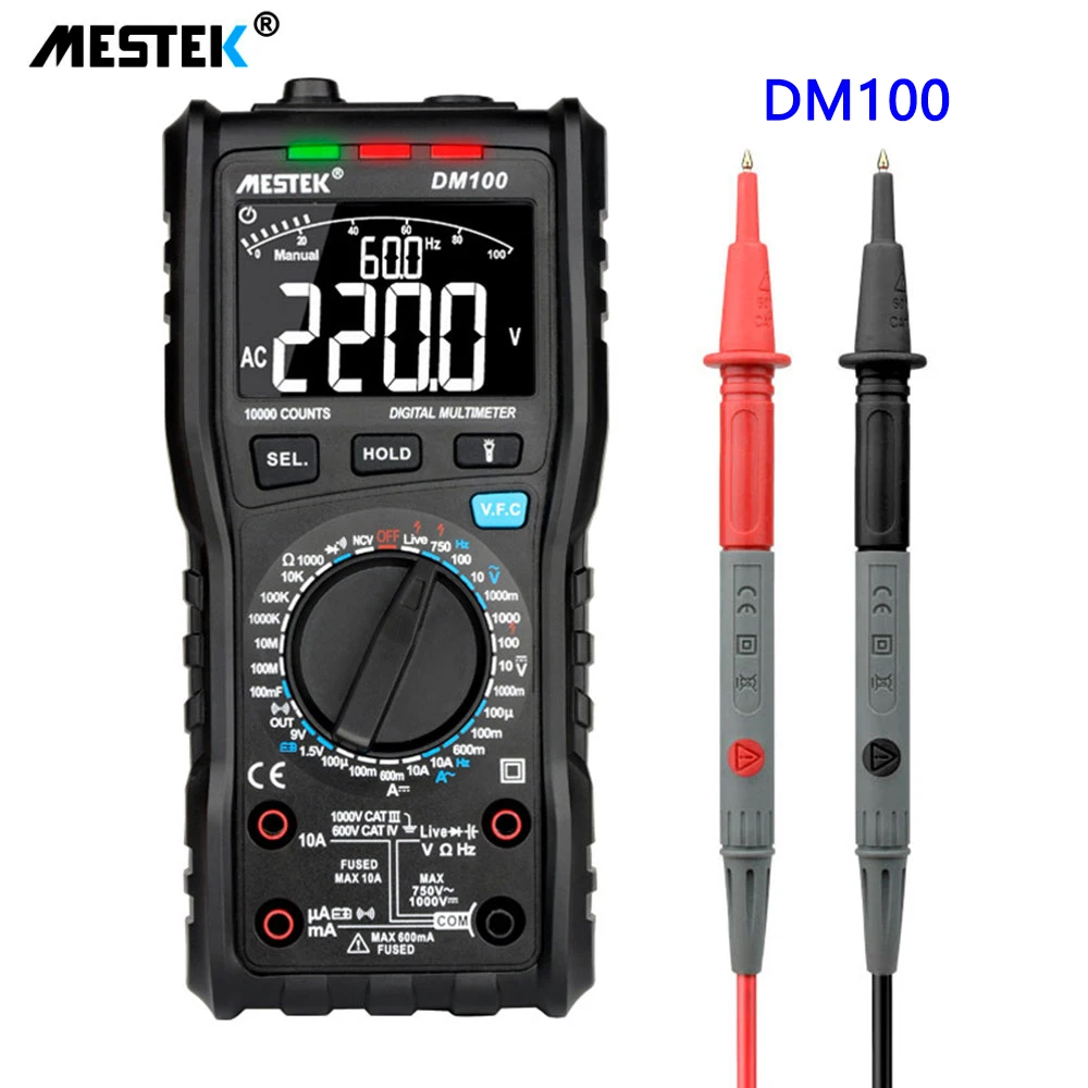 MESTEK DM100 Digital Multimeter High Speed Smart Double Core T-Rms NCV Temperature Multimetro Anti-Burn Fuse Alarm Multimeters
MESTEK DM100 Digital Multimeter High Speed Smart Double Core T-Rms NCV Temperature Multimetro Anti-Burn Fuse Alarm Multimeters