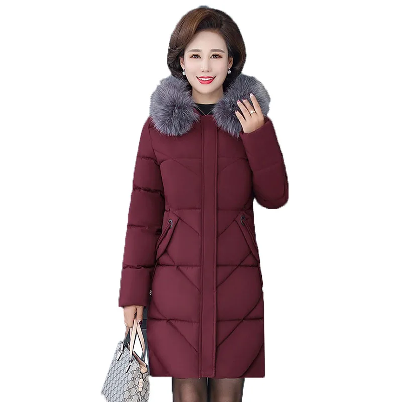 

Middle-Aged Elderly Women's Cotton Padded Overcoat Parkas Winter Jackets Mid-length Thicken Keep Warm Hooded Coat Big Size 5XL