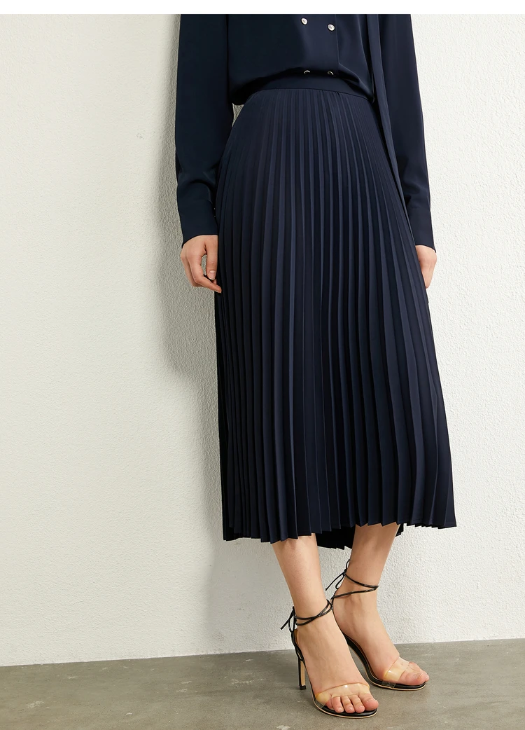 AMII Minimalism Autumn Olstyle Set Fashion Bow Neck Full Sleeve Loose Women Shirt High Waist Pleated Female Skirt 12040337