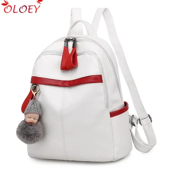 New simple women zipper qualitybackpack soft leather school bag college style school bag teenager girl cute doll pendant Mochila
New simple women zipper qualitybackpack soft leather school bag college style school bag teenager girl cute doll pendant Mochila