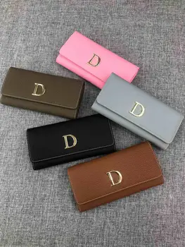 

free shipping 2020 the new style fashoin and simple popular genuine cow leather women long wallet 5 color 19cm