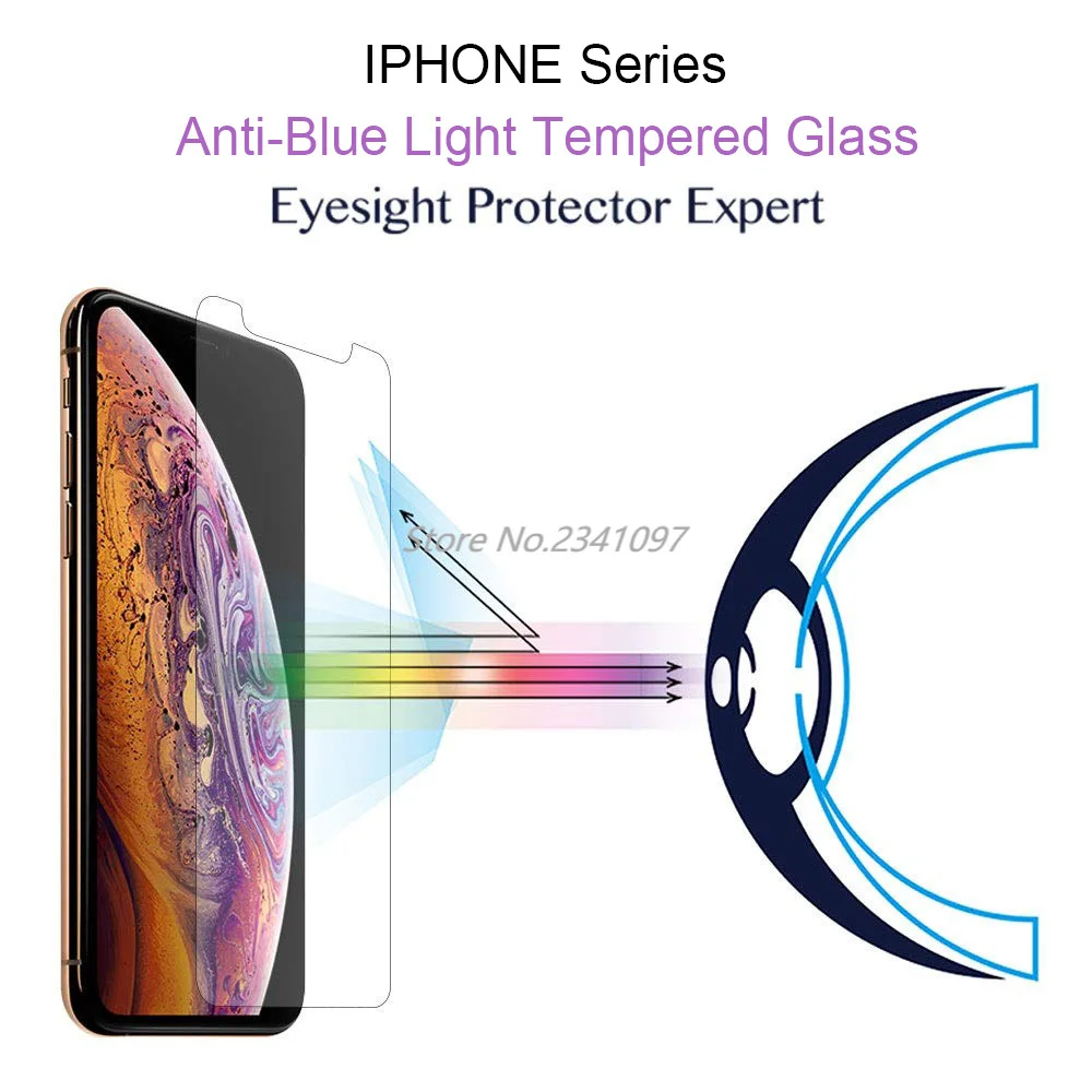Закаленное стекло 9H с защитой от синего света для iphone X XR XS MAX Защита экрана 5 5C 5S SE 6