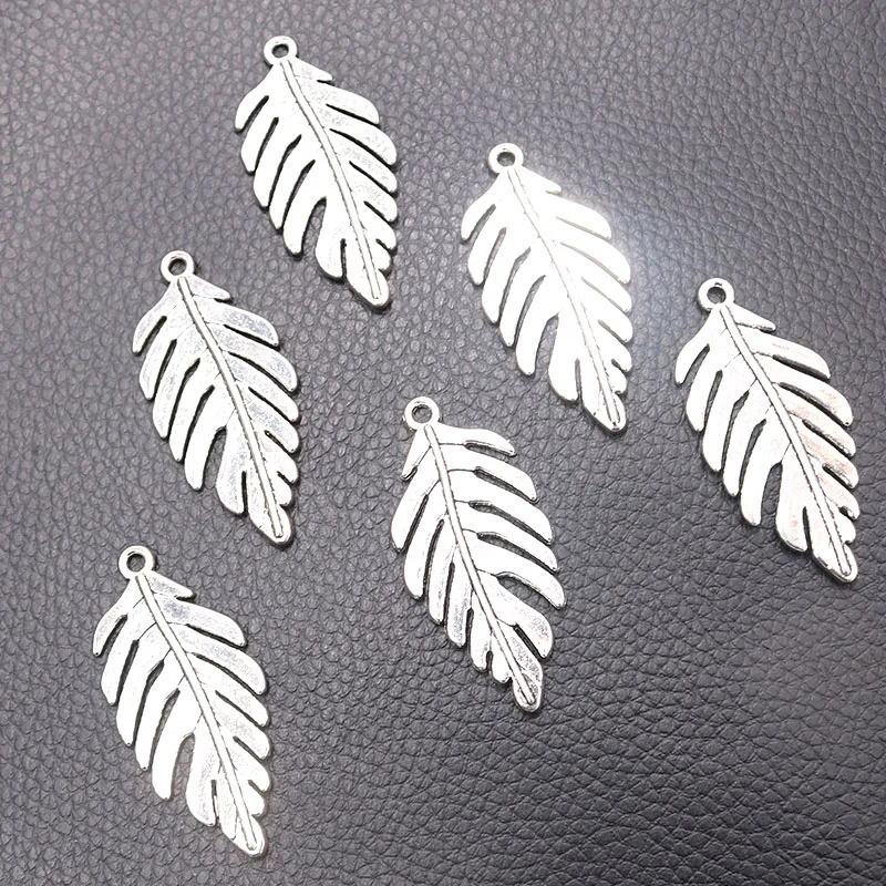 

6pcs/lot Silver Plated Leaf Charm Metal Pendants DIY Necklaces Bracelets Jewelry Handicraft Accessories 47*21mm P506