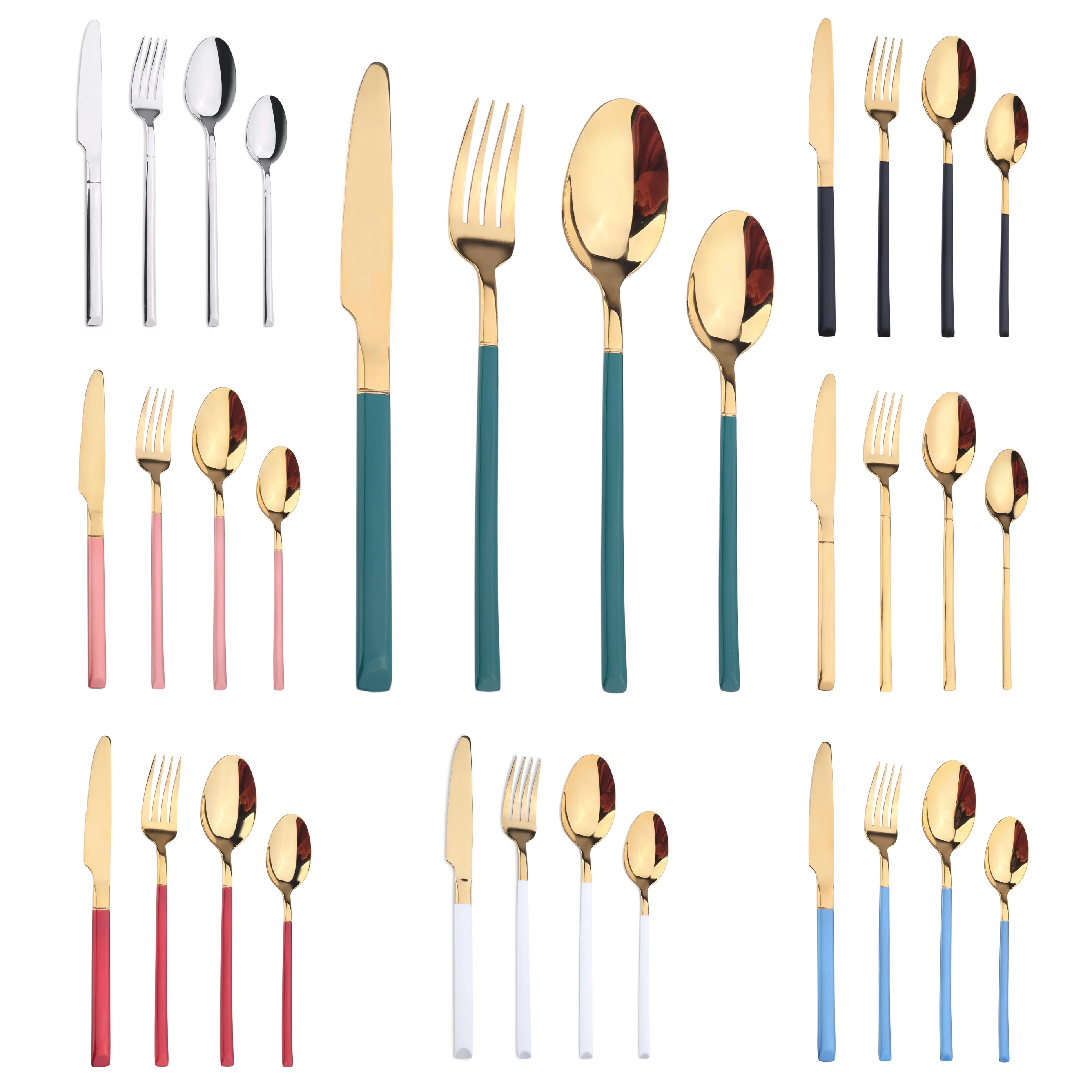 24Pcs Custom color Cutlery Set Kitchen Tableware Set Stainless Steel Dinnerware Set Knife Fork Spoon Dinner Set Dishwasher Safe
24Pcs Custom color Cutlery Set Kitchen Tableware Set Stainless Steel Dinnerware Set Knife Fork Spoon Dinner Set Dishwasher Safe