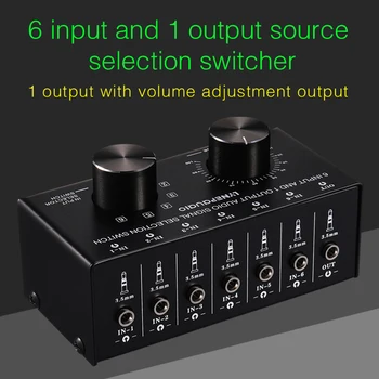 6-Way Stereo Audio Selector Switch Box 3.5mm AUX Speaker Headphone Jack Splitter Audio Signal Selection Switcher
6-Way Stereo Audio Selector Switch Box 3.5mm AUX Speaker Headphone Jack Splitter Audio Signal Selection Switcher