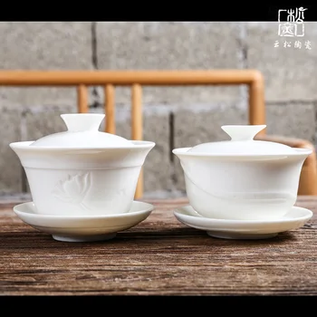 Ceramic Whiteware Cover Bowl Ivory White Three-Force Bowl Cup with Cover Jade Porcelain Kung Fu TeaSet Sopera De Ceramica Gaiwan
Ceramic Whiteware Cover Bowl Ivory White Three-Force Bowl Cup with Cover Jade Porcelain Kung Fu TeaSet Sopera De Ceramica Gaiwan