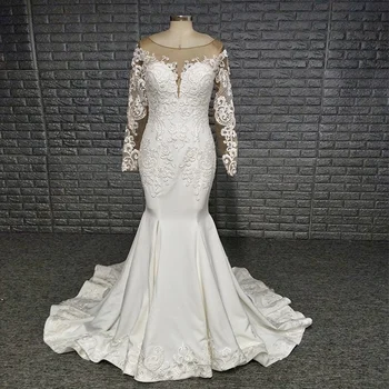 Bridal Africa Sheer Neckline Long Sleeve Mermaid Wedding Dress Gown with Cathedral Train
Bridal Africa Sheer Neckline Long Sleeve Mermaid Wedding Dress Gown with Cathedral Train